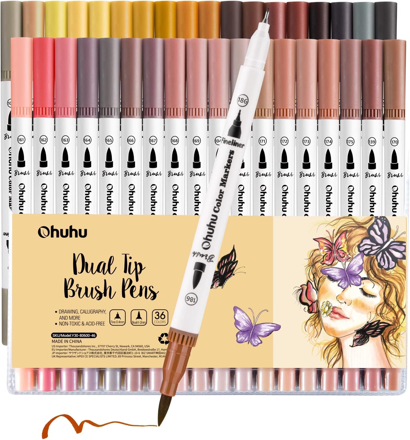 Ohuhu Skin Tone Markers 36 Colors: Dual Tip Brush and Fineliner
